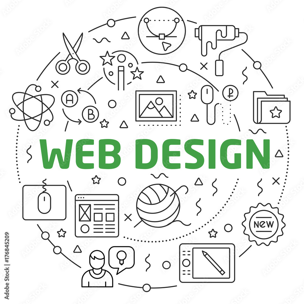 Web Design Linear illustration slide for the presentation