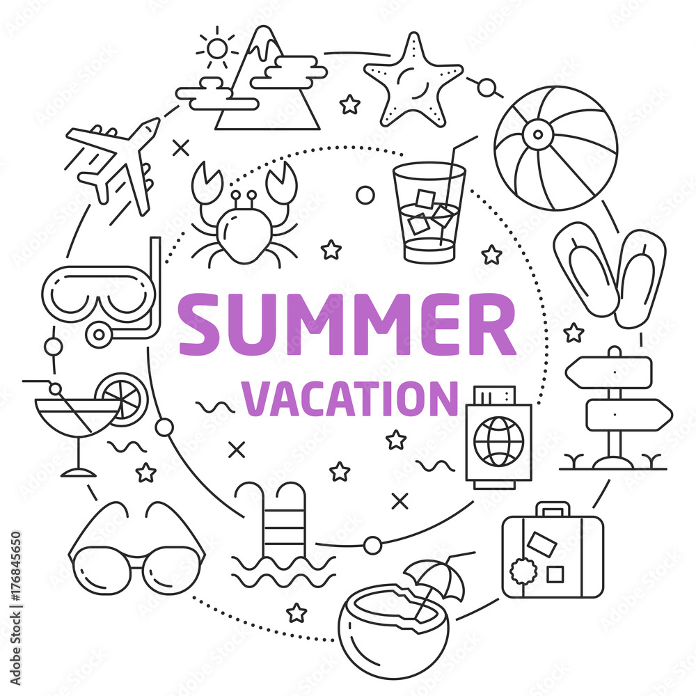 Obraz premium Summer Vacation Linear illustration