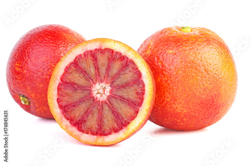Two bloody red oranges and half