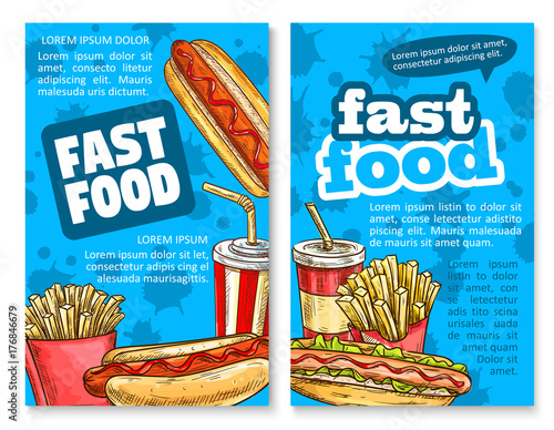 Fast food lunch sketch poster template set design