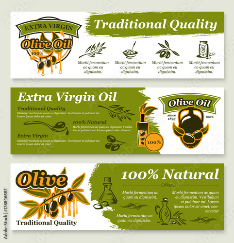 Olive oil and fruit healthy food banner template