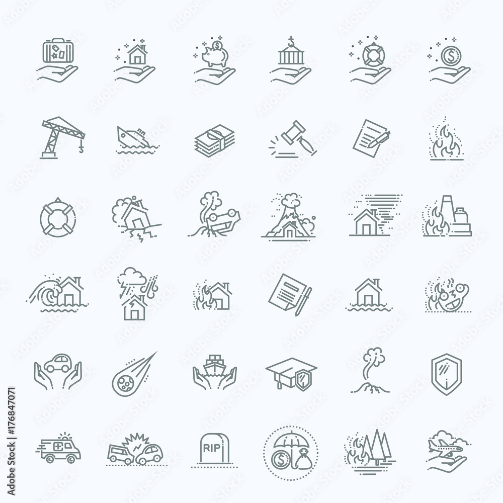 Fototapeta premium Insurance Icon Thin Line Set Support Services Design, line flat design