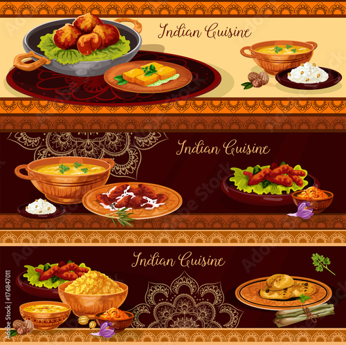 Indian cuisine restaurant banner for thali design