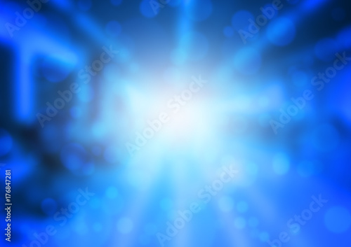 Lighting and bokeh on color blue background