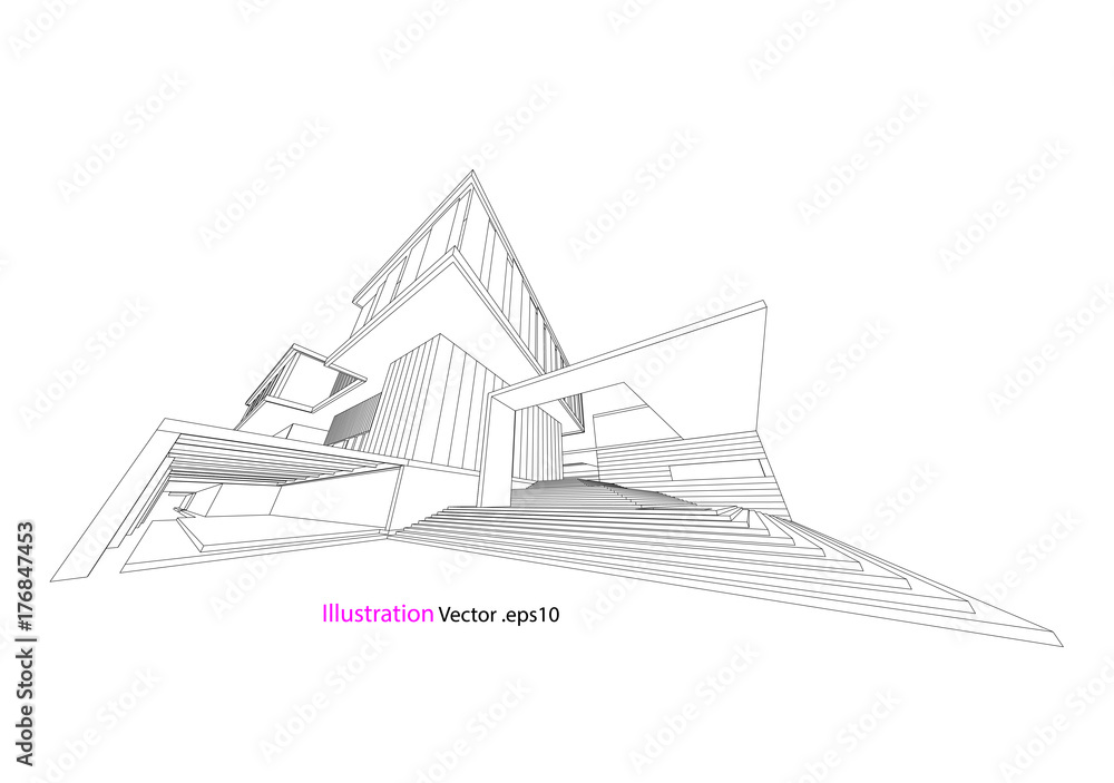 Naklejka premium architecture drawing modern structure steel vector