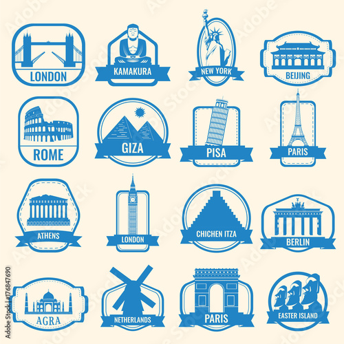 World landmarks. Travel and Tourism. Landmarks icons set. Vector