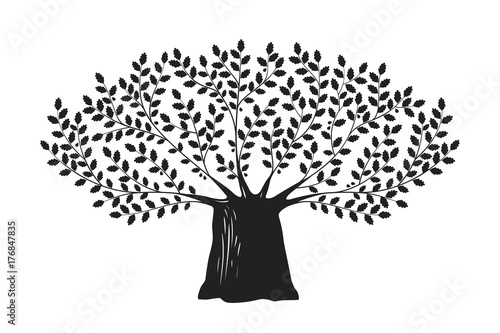 Tree, oak logo or label. Nature, ecology, environment, life, dynasty icon. Decorative vector illustration