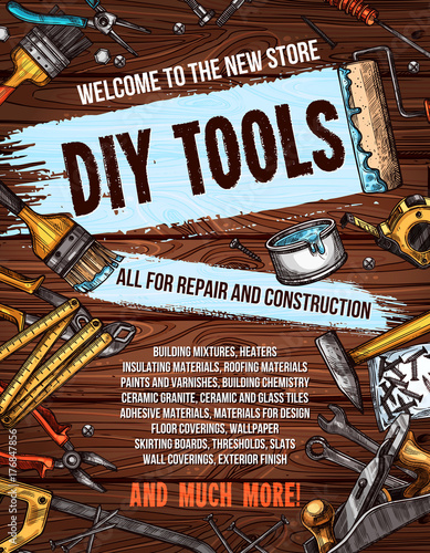 Repair tool on wooden background banner design