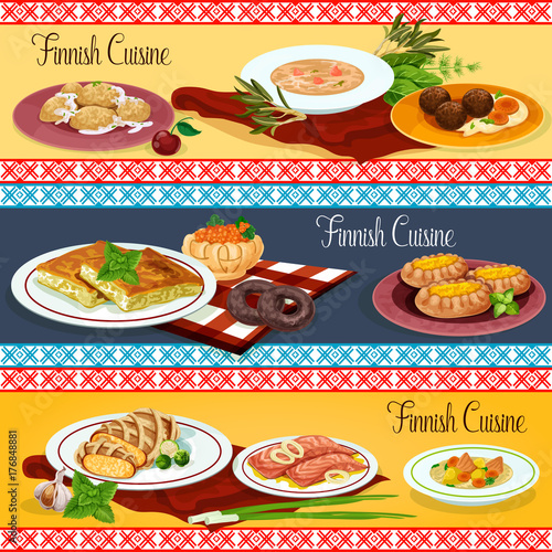 Finnish cuisine restaurant menu banner set design