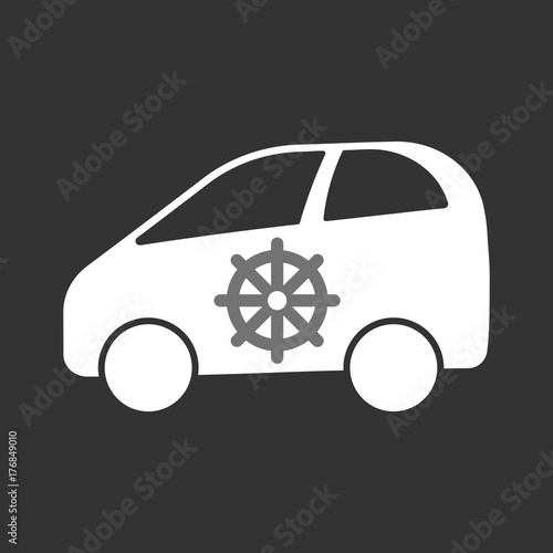 Isolated electric car with a dharma chakra sign