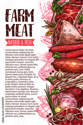 Sausage and meat, farm product banner template