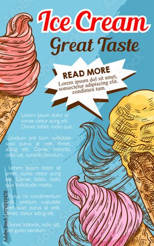 Ice cream cone dessert retro sketch poster