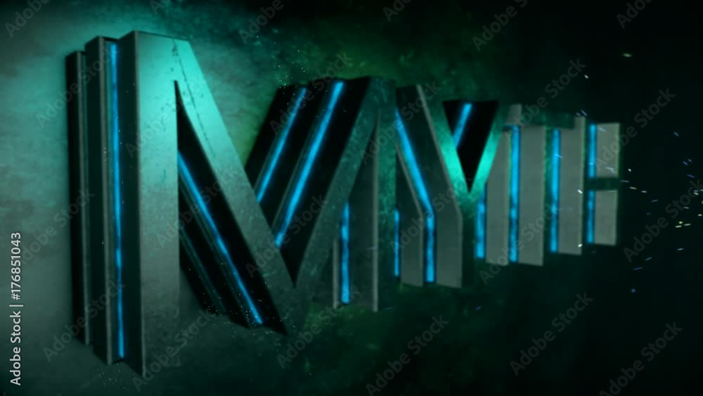 Myth text themed video work, 3d render Myth text themed video work, 3d render