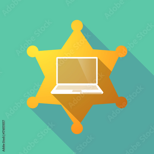Long shadow sheriff star with a laptop