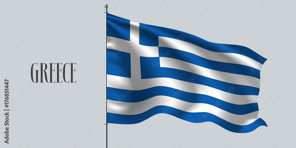 Greece waving flag on flagpole vector illustration Greece waving flag on flagpole vector illustration