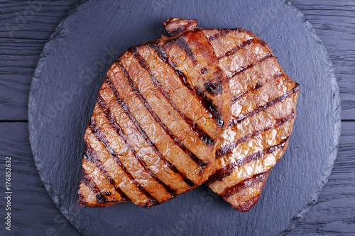 delicious grilled beef steaks with stripe
