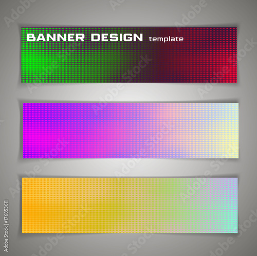 Colorful halfton abstract corporate business banner template, horizontal advertising business banner layout template design set, abstract cover header background website. Yellow, green, orange, autumn