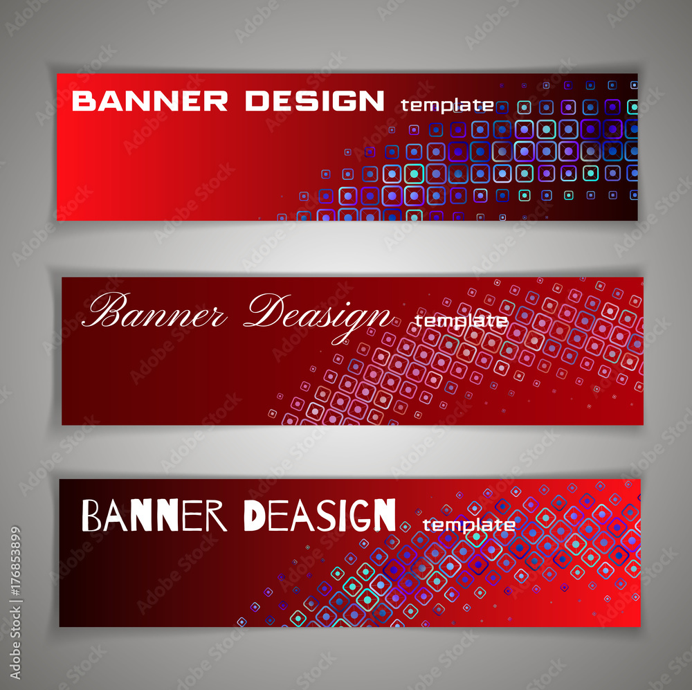 Colorful halfton abstract corporate business banner template, horizontal advertising business banner layout template design set, abstract cover header background website. Red, crimson, purple, orange
