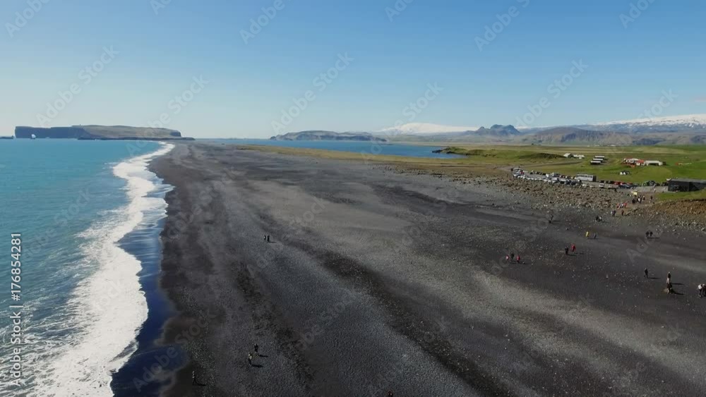Aerial view of black Reynisfjara beach in Iceland Aerial view of black Reynisfjara beach in Iceland