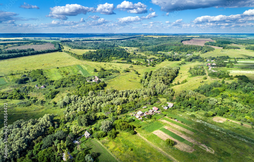 Typical aerial landscape of the Central Russian Upland. Kursk region