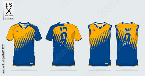 T-shirt sport design template for soccer jersey, football kit and tank top for basketball jersey. Uniform in front and back view. Vector Illustration.