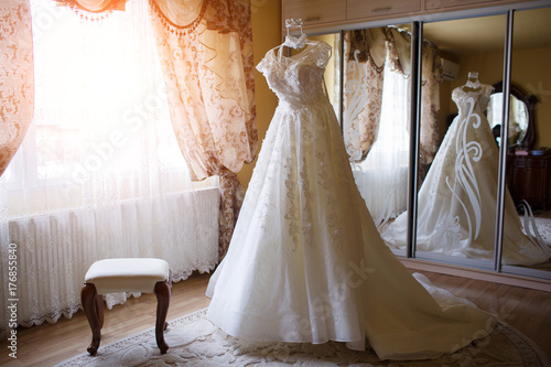 elegant wedding dress with veil the bride in the room