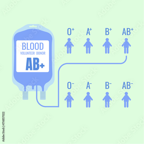 Blood bag. volunteer donor. Blood type. vector illustration on blue background. logo. Symbols. web. person. human. male Female