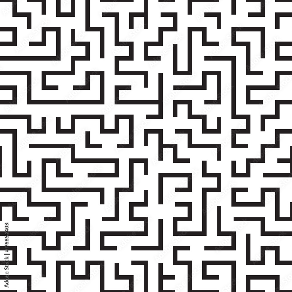 Maze background, seamless pattern, vector illustration of labyrinth, black and white Maze background, seamless pattern, vector illustration of labyrinth, black and white