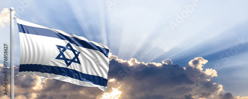 Israel flag on blue sky. 3d illustration photo