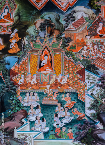 Buddhist temple mural painting art in Thailand