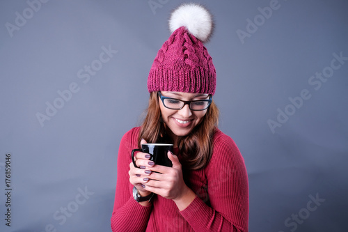 girl background winter hat cold new year