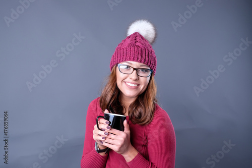 girl background winter hat cold new year