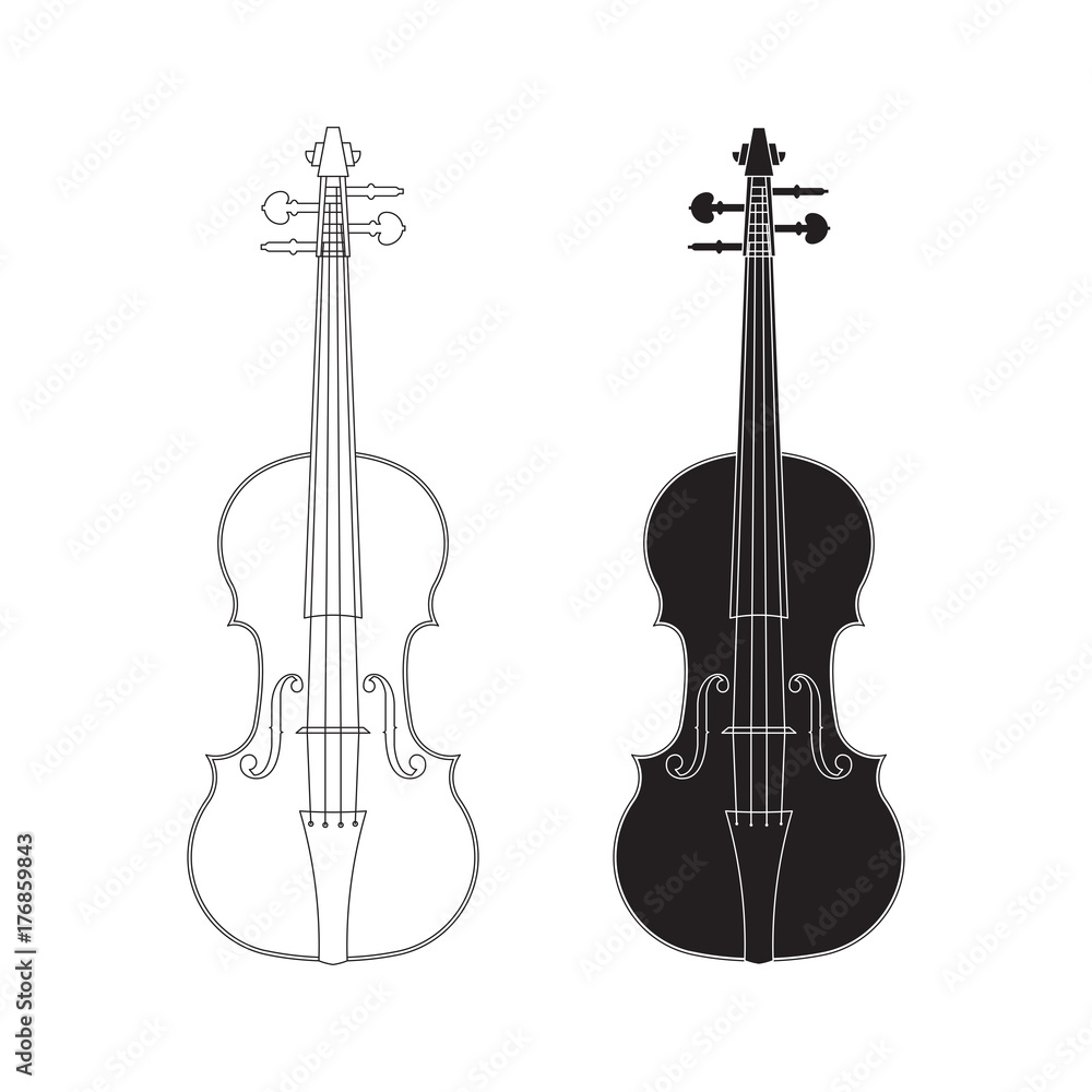 Violin, line design, isolated on white background, vector illustration