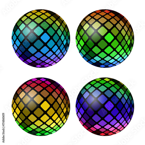 Colored Mosaic Ball Set Isolated on White Background