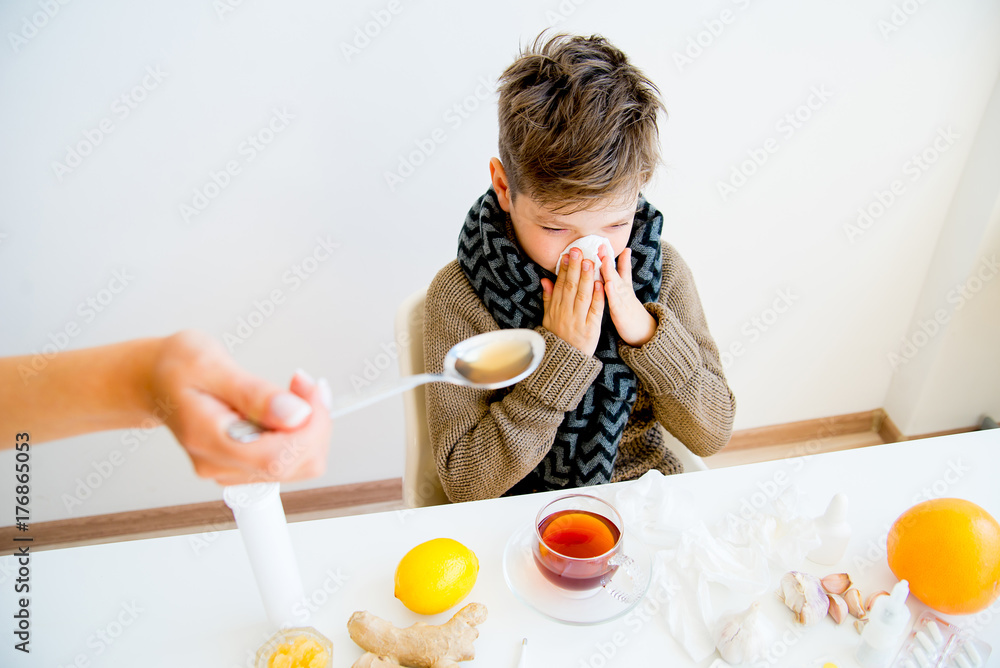 Boy having flu