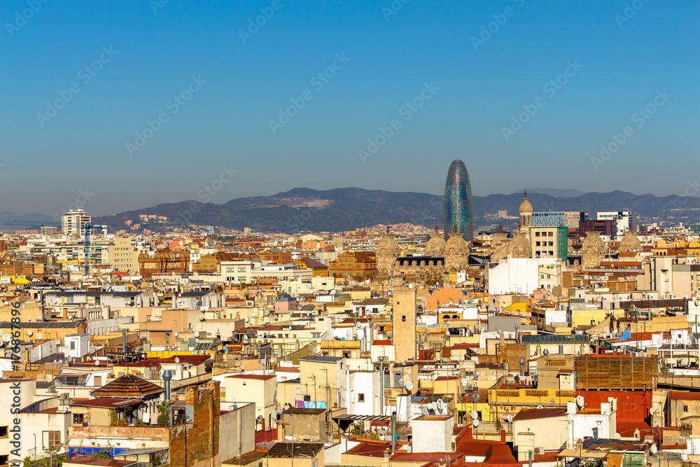 Barcelona gothic quarter skyline with blue sky