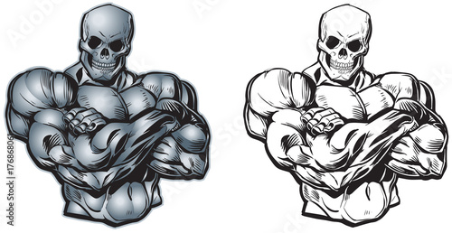 Vector Cartoon Muscular Torso with Skull Head