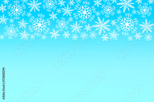 Bright blue Christmas background with white snowflakes border and copy space