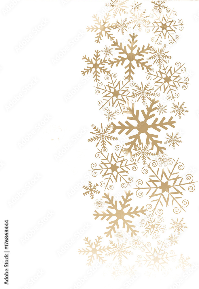 Christmas background with golden snowflakes.