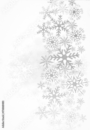 Christmas background with silver snowflakes on white