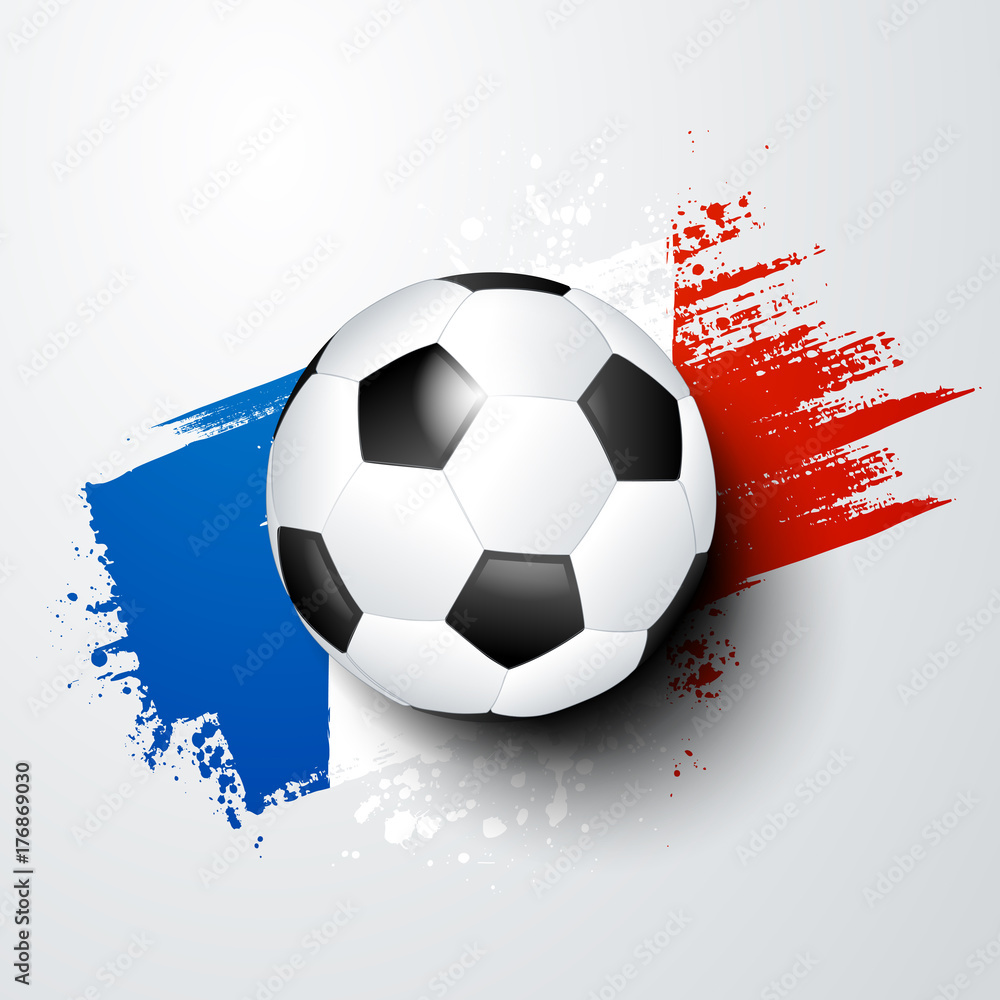 Fototapeta premium Vector Football, Soccer World or European Championship Ball and Flag of France.