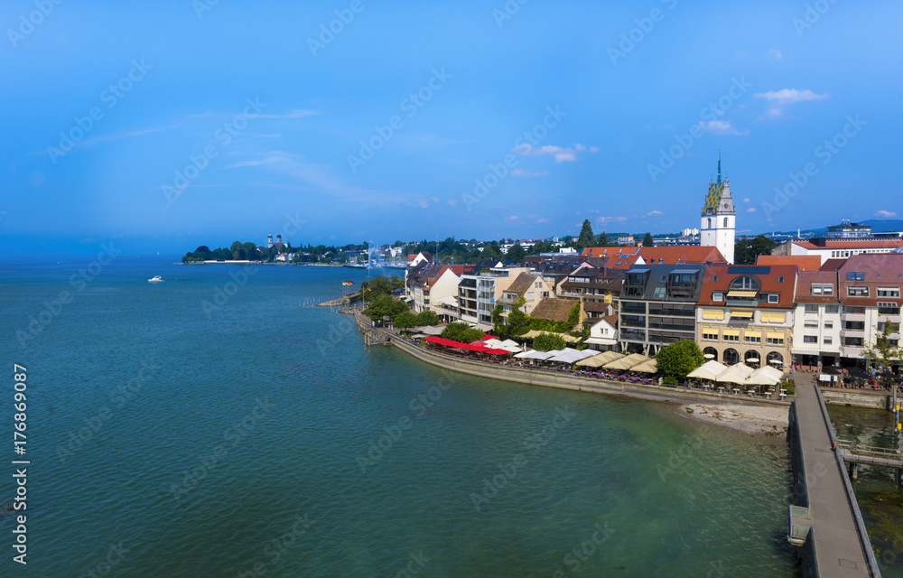 View from the mole tower over Friedrichshafen at Lake Constance - Friedrichshafen, Lake Constance, Baden-Wuerttemberg, Germany, Europe
