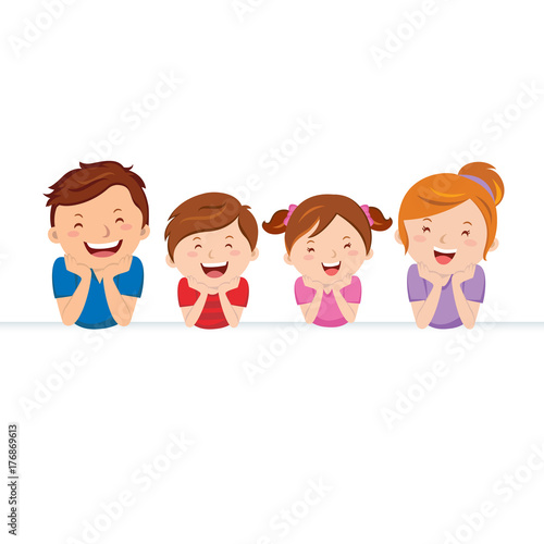 Happy family and banner. Vector illustration of happy family and banner.