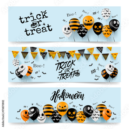 Halloween Banner with Halloween Ghost Balloons.Scary air balloons.Website spooky or banner template.Vector illustration EPS10