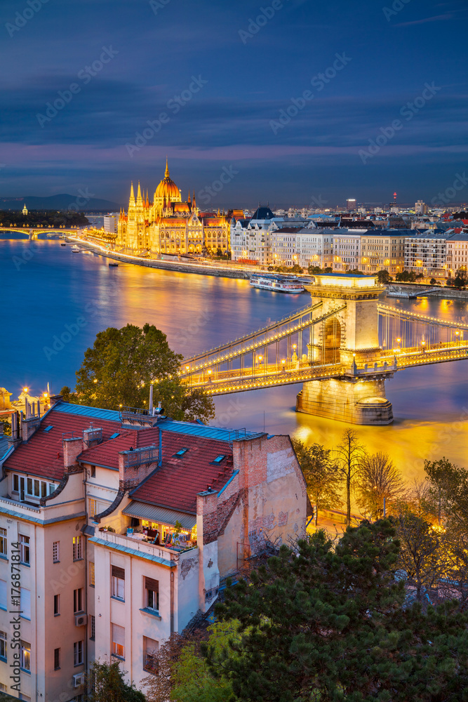 Budapest. Cityscape image of Budapest, capital city of Hungary, during twilight blue hour.