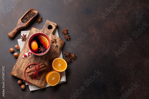 Christmas mulled wine and ingredients photo