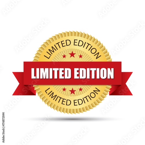 Limited edition gold badge with red ribbon logo