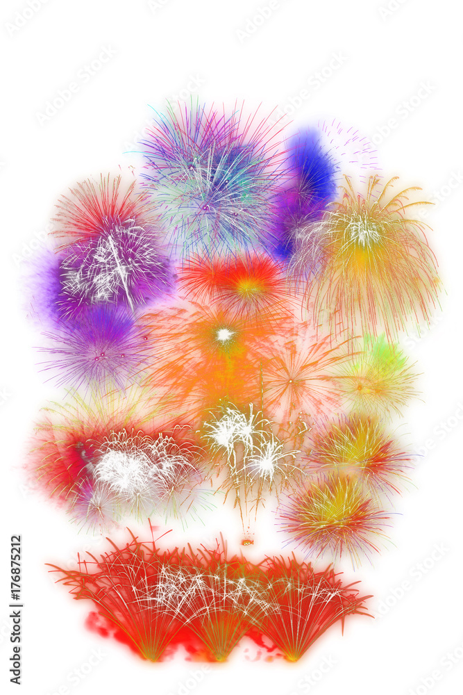 beautiful firework display set for celebration happy new year and merry christmas and  fireworks on white isolated background