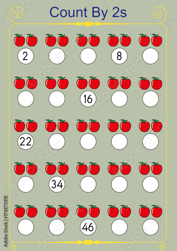 counting by 2's, write the missing numbers, skip counting worksheet