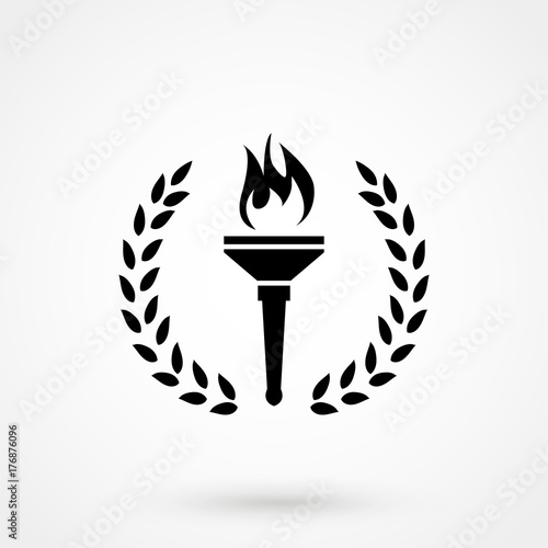 silhouette torch with laurel wreath vector illustration